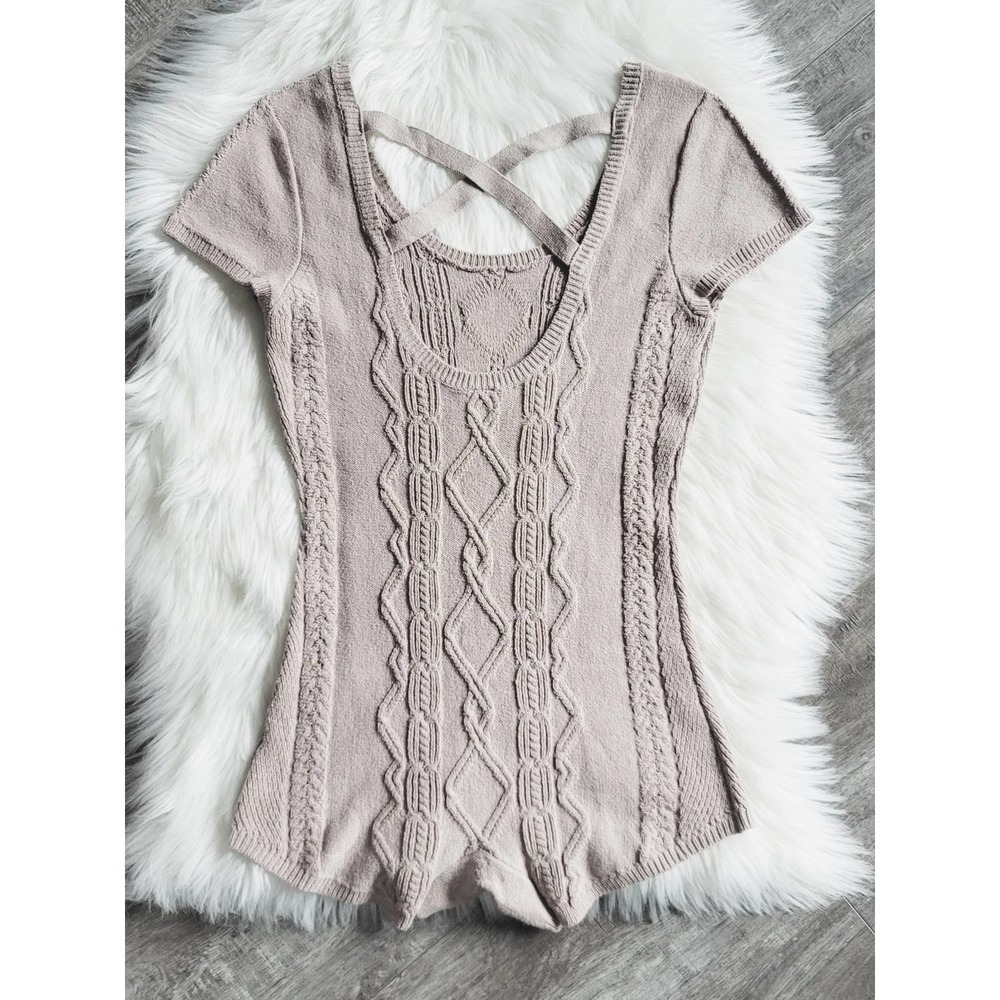 NEW Anthropologie Cable-Knit Tan Romper - Size Small - Picture 6 of 9